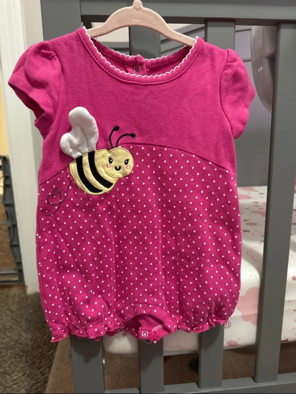 Pink Baby Bee Polka Dot Romper